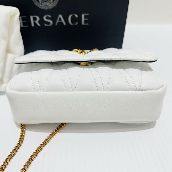 NWT Versace Virtus Mini White Quilted Leather Crossbody Bag with Gold Chain - Picture 8 of 15